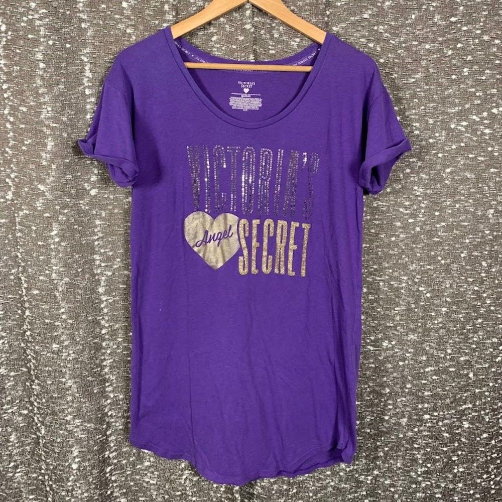 Victoria's Secret Angel Purple Graphic Tee Sleep Shirt Nightgown Women's Medium